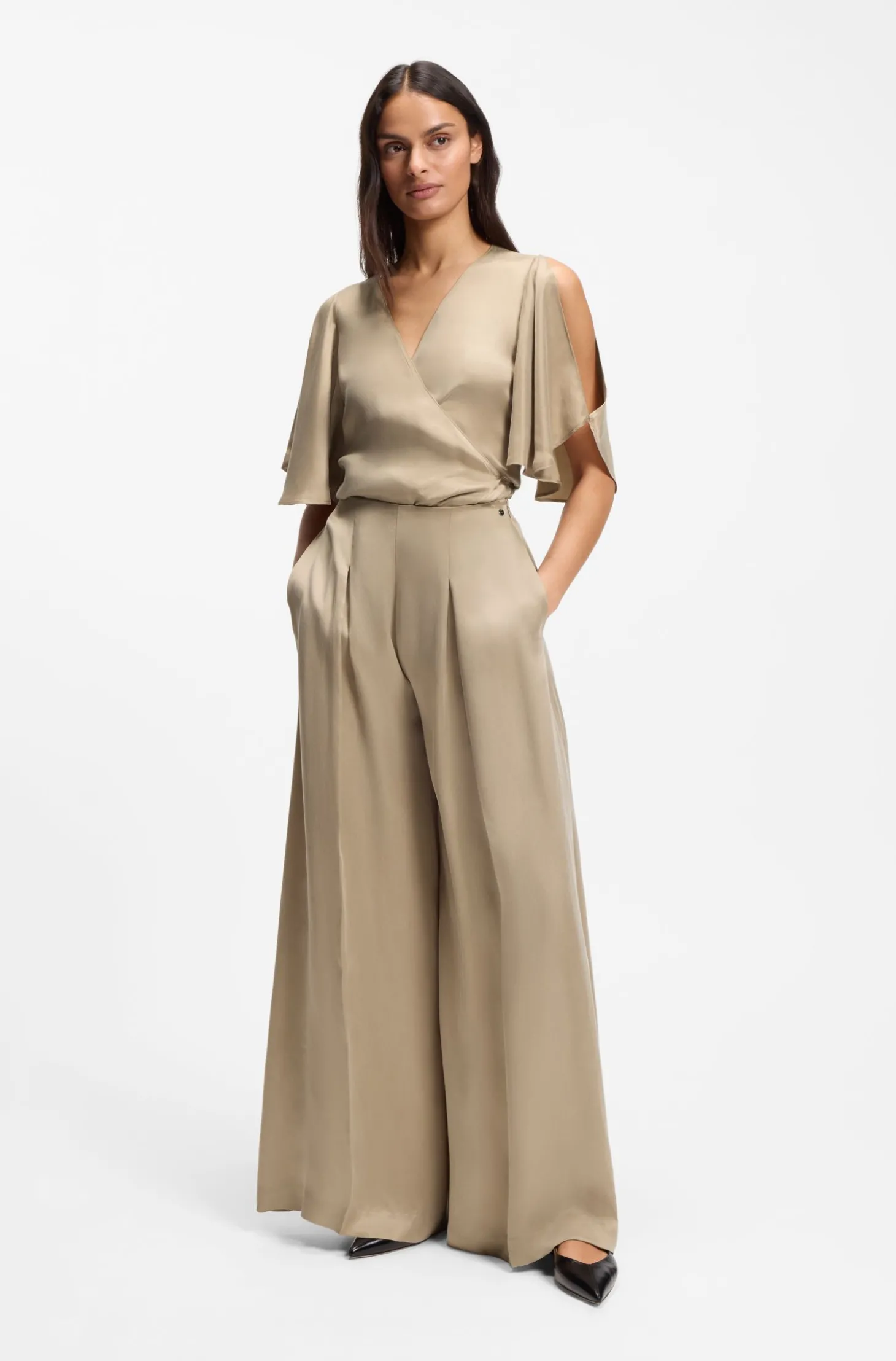 Bluse mit Wickelfront und Kimonoärmeln