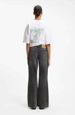 Bootcut-Jeans mit mittlerem Bund aus Baumwollmischung mit feinen Längsstreifen