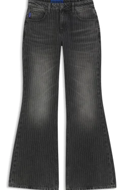 Bootcut-Jeans mit mittlerem Bund aus Baumwollmischung mit feinen Längsstreifen