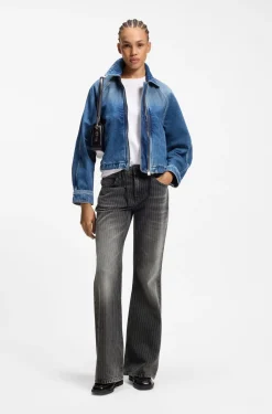 Bootcut-Jeans mit mittlerem Bund aus Baumwollmischung mit feinen Längsstreifen
