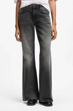 Bootcut-Jeans mit mittlerem Bund aus Baumwollmischung mit feinen Längsstreifen