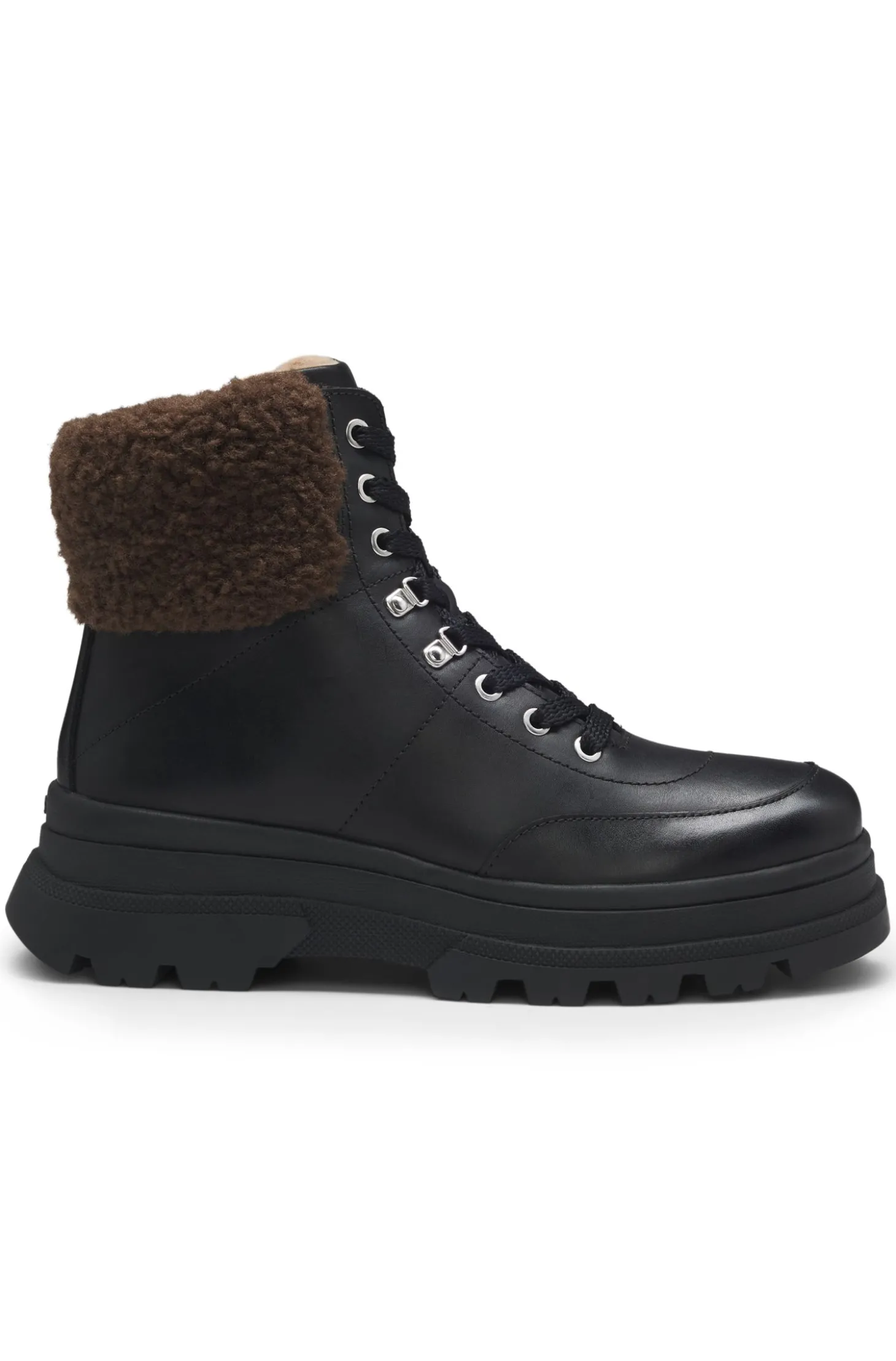 Boots aus Leder mit Kunstfellbesatz