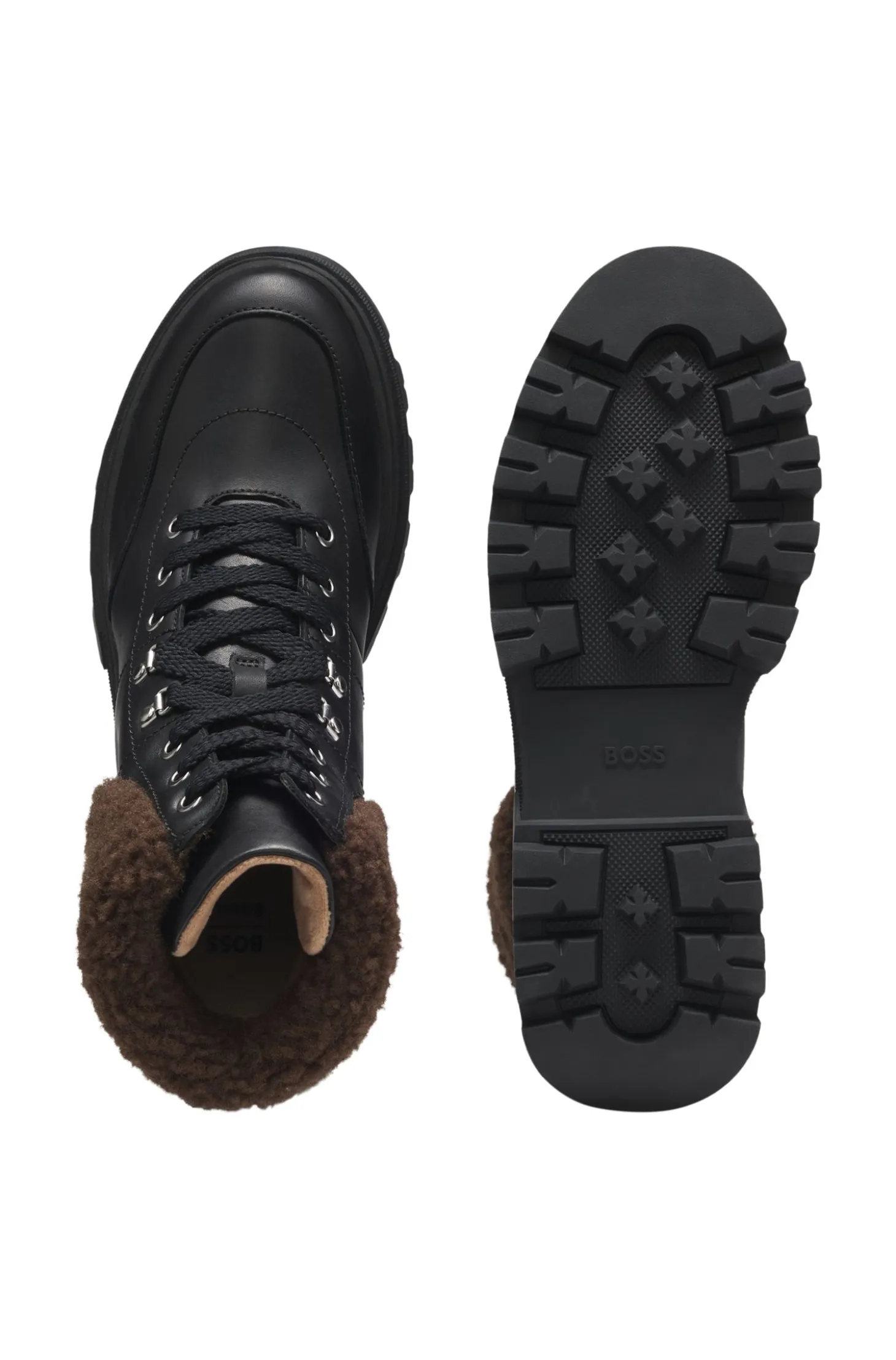 Boots aus Leder mit Kunstfellbesatz