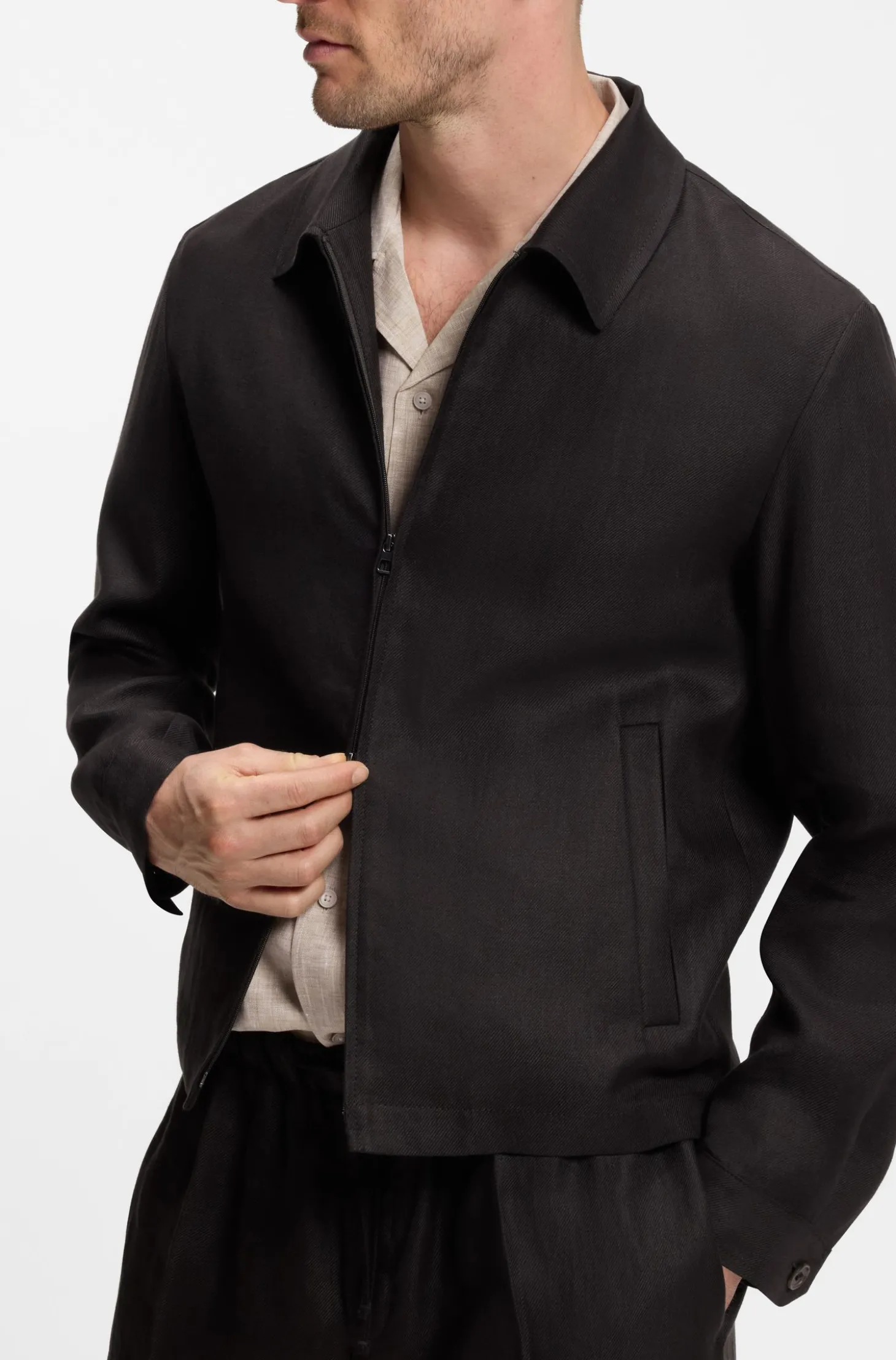 BOSS BY BECKHAM Relaxed-Fit Jacke aus Leinen
