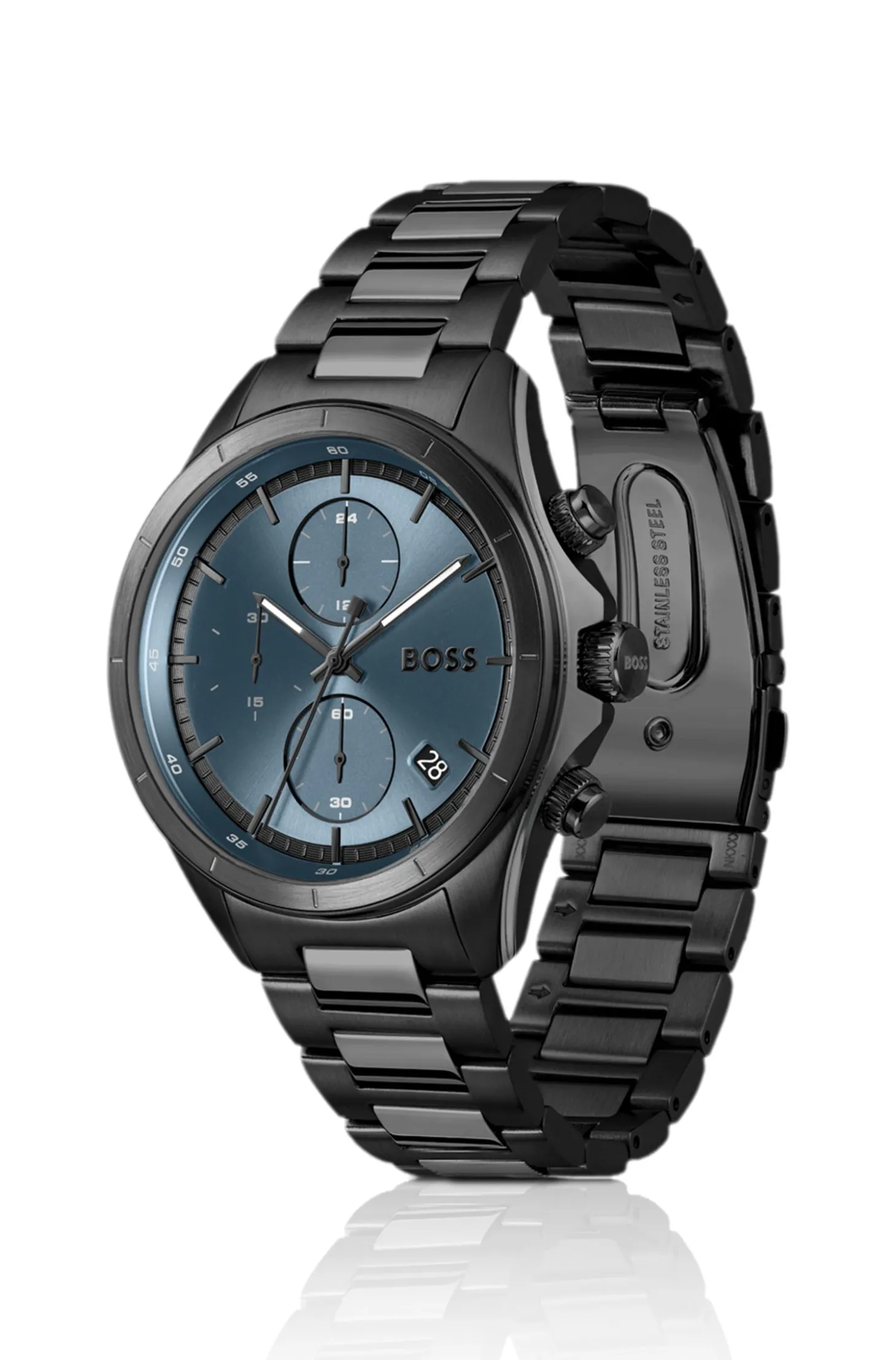 BOSSLETIC schwarz beschichtete Uhr mit blauem Zifferblatt