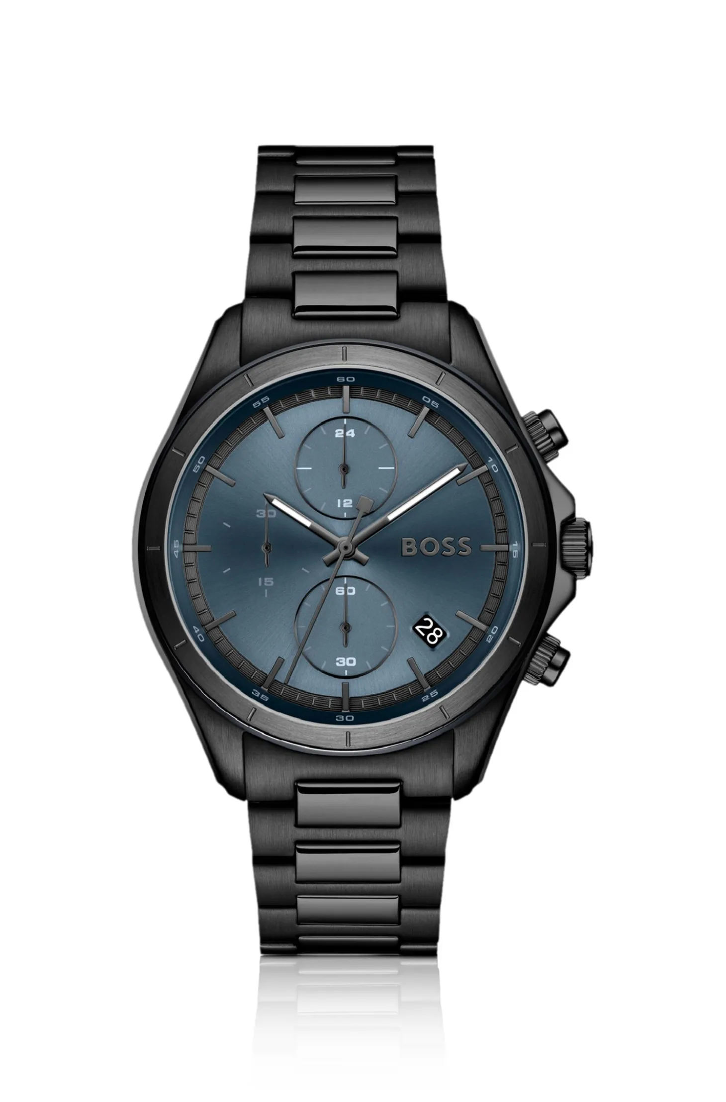 BOSSLETIC schwarz beschichtete Uhr mit blauem Zifferblatt