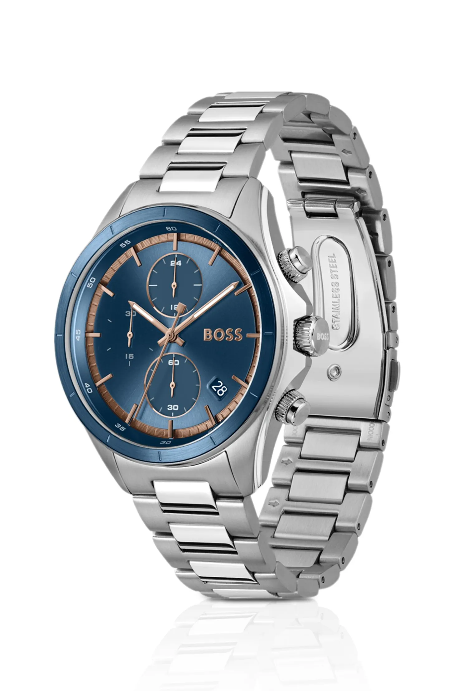 BOSSLETIC Uhr aus Edelstahl mit blauem Zifferblatt