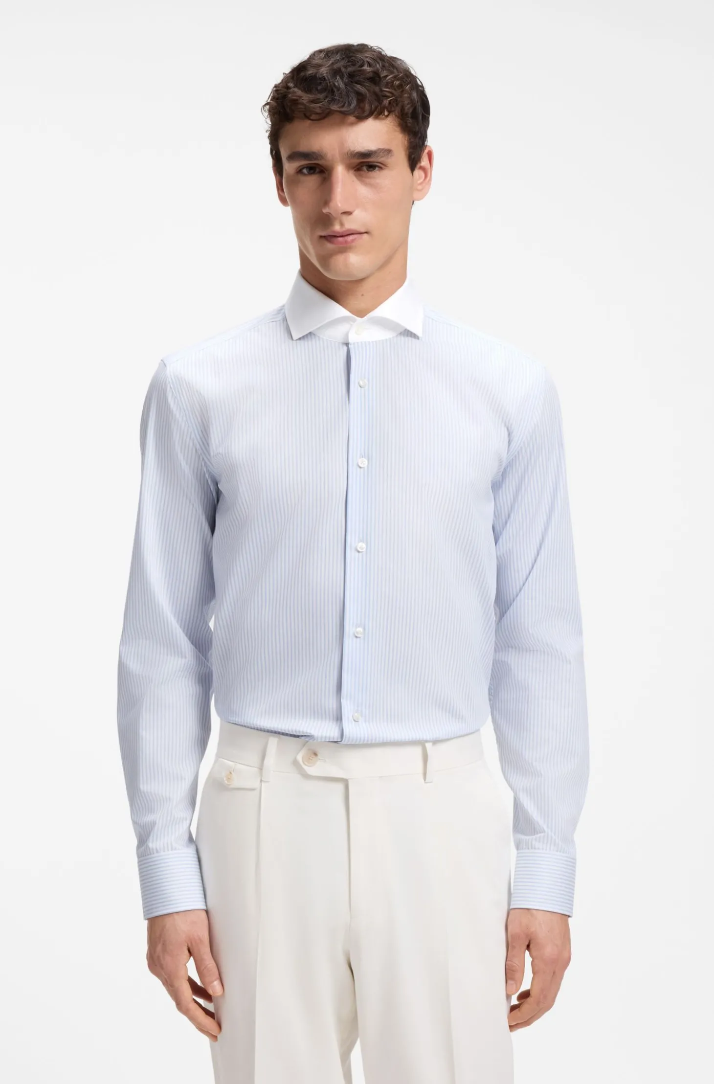 BOSS ONE Gestreiftes Slim-Fit Hemd aus Baumwoll-Twill