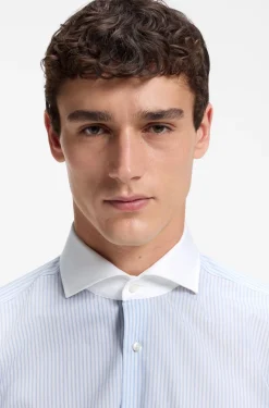 BOSS ONE Gestreiftes Slim-Fit Hemd aus Baumwoll-Twill