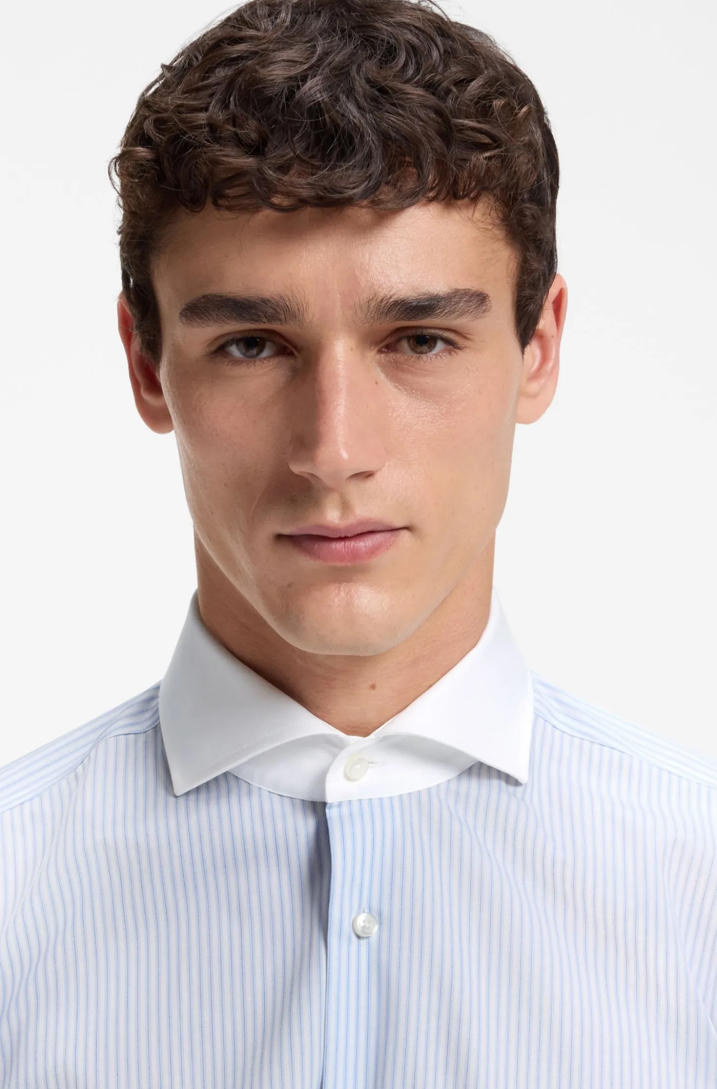 BOSS ONE Gestreiftes Slim-Fit Hemd aus Baumwoll-Twill