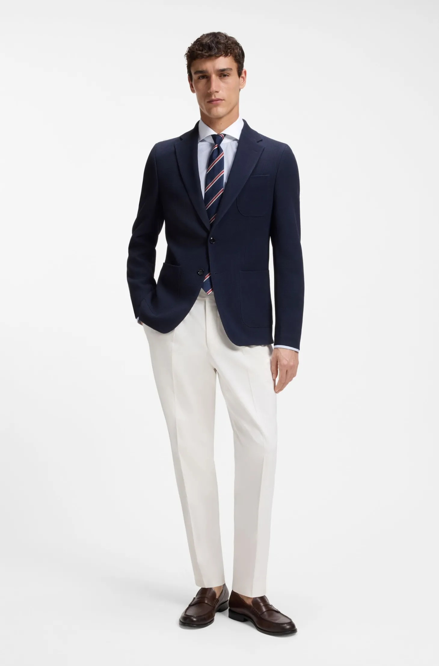 BOSS ONE Gestreiftes Slim-Fit Hemd aus Baumwoll-Twill