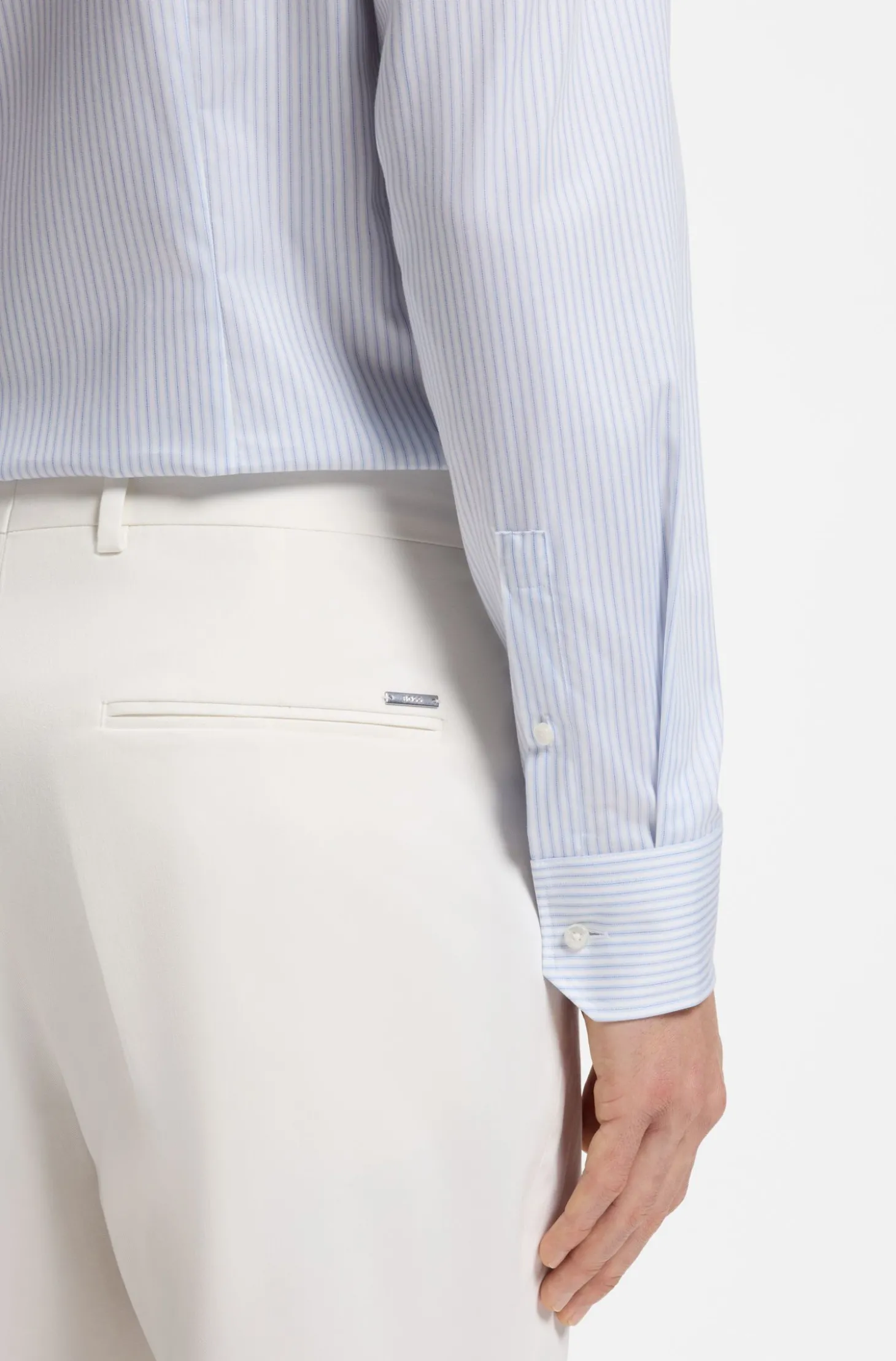 BOSS ONE Gestreiftes Slim-Fit Hemd aus Baumwoll-Twill