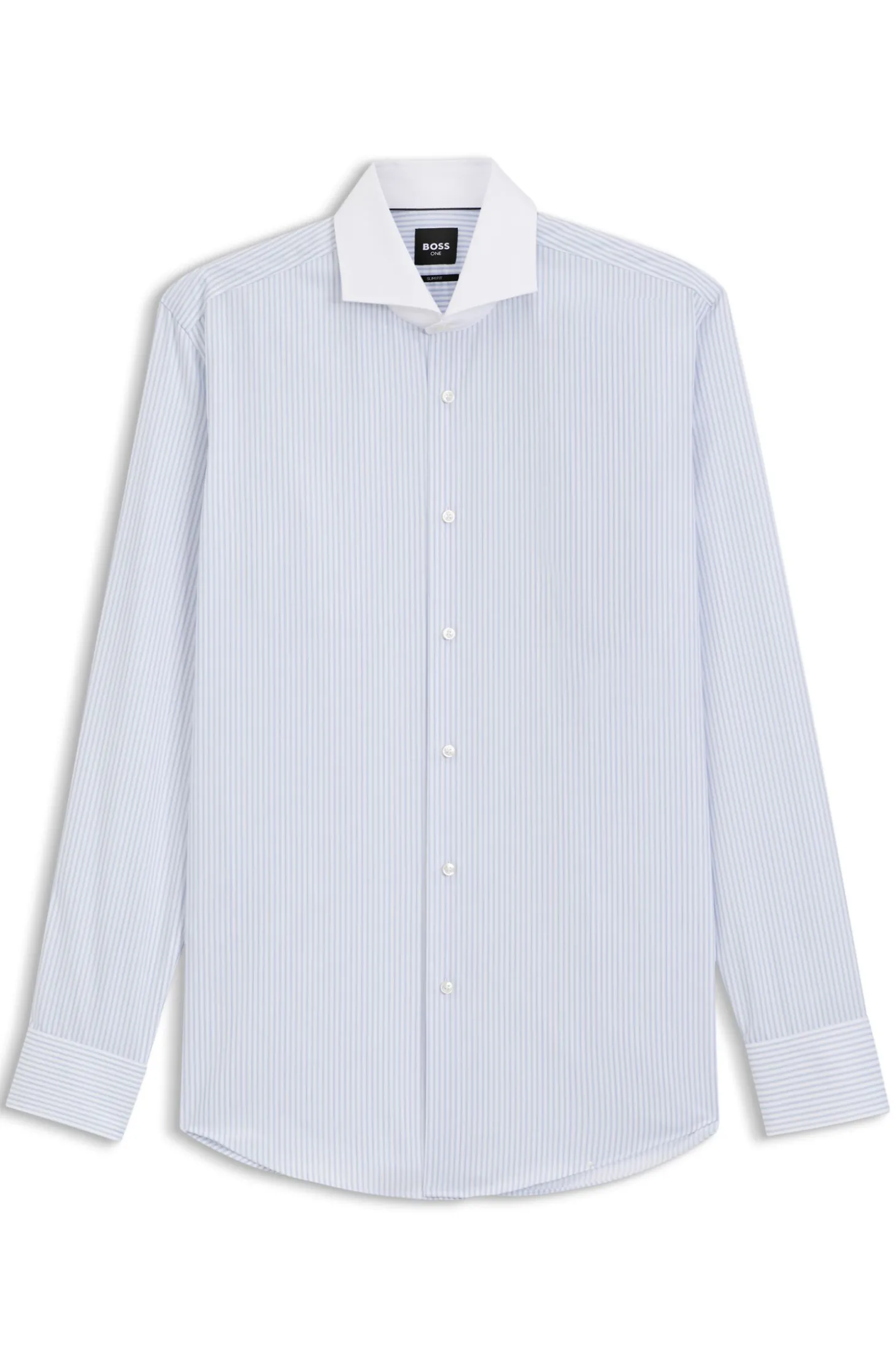 BOSS ONE Gestreiftes Slim-Fit Hemd aus Baumwoll-Twill