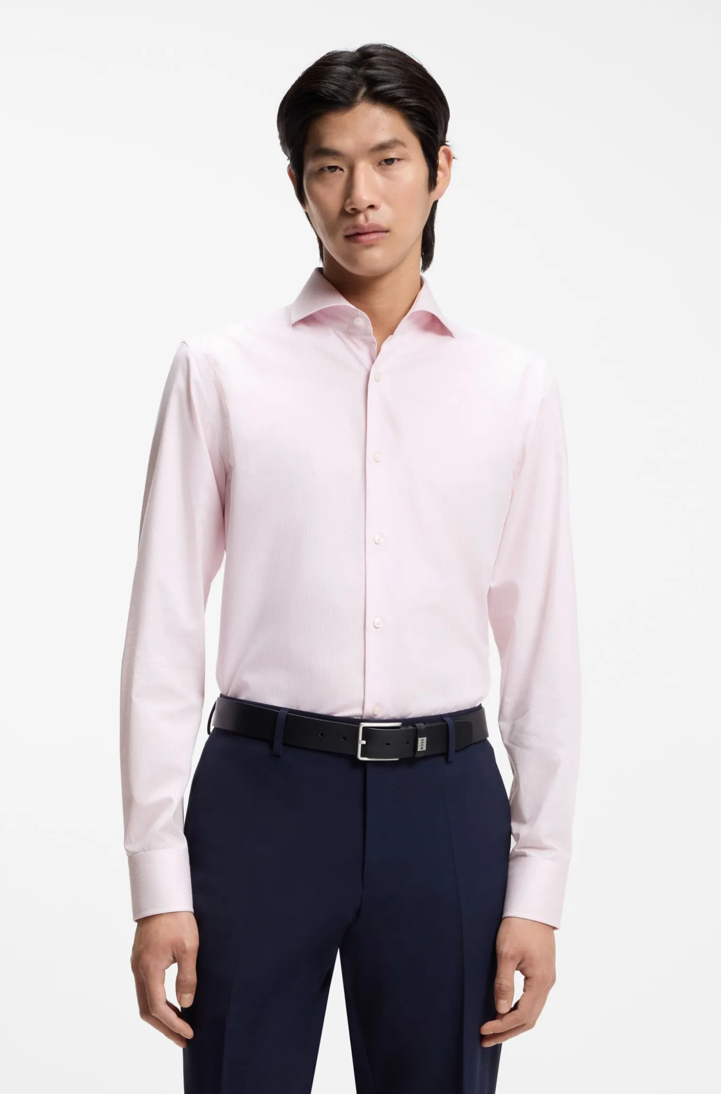 BOSS ONE Gestreiftes Slim-Fit Hemd aus Baumwoll-Twill