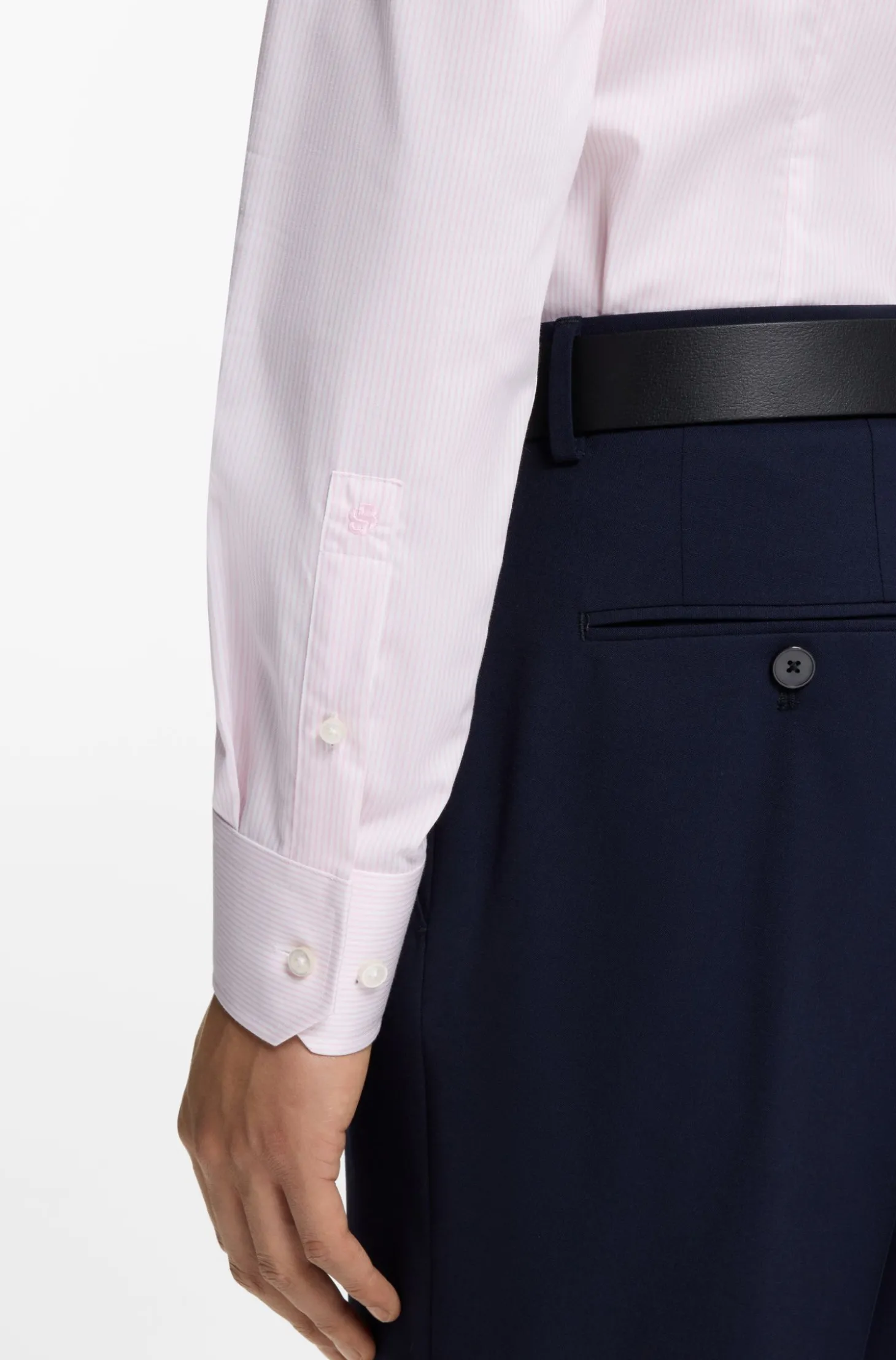 BOSS ONE Gestreiftes Slim-Fit Hemd aus Baumwoll-Twill
