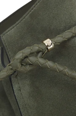 BOSS REVERS Beuteltasche aus Veloursleder mit geflochtenem Gurt