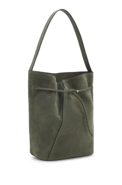 BOSS REVERS Beuteltasche aus Veloursleder mit geflochtenem Gurt