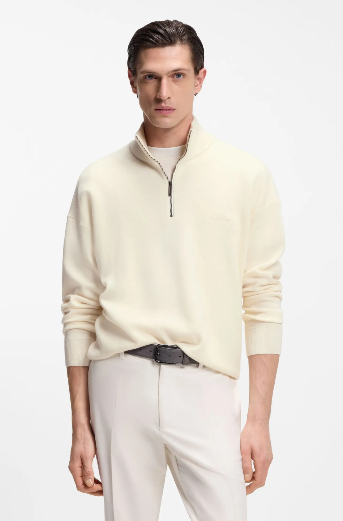 BOSS x ASTON MARTIN Pullover aus Schurwolle mit Troyerkragen