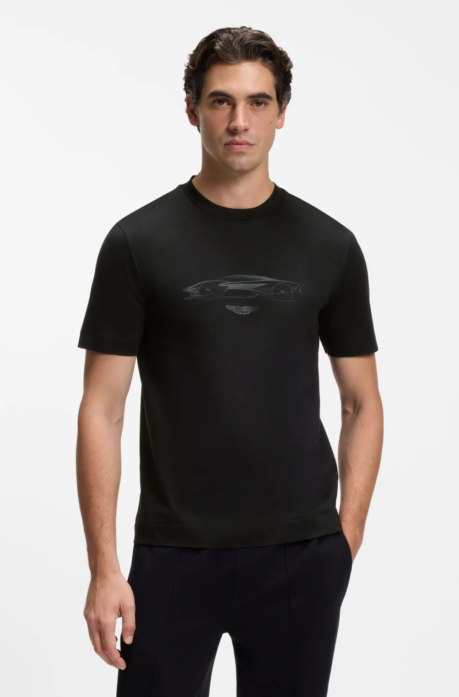 BOSS x ASTON MARTIN T-Shirt aus Baumwolle mit Auto-Grafik