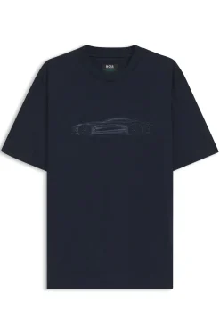 BOSS x ASTON MARTIN T-Shirt aus merzerisierter Baumwolle mit Auto-Artwork