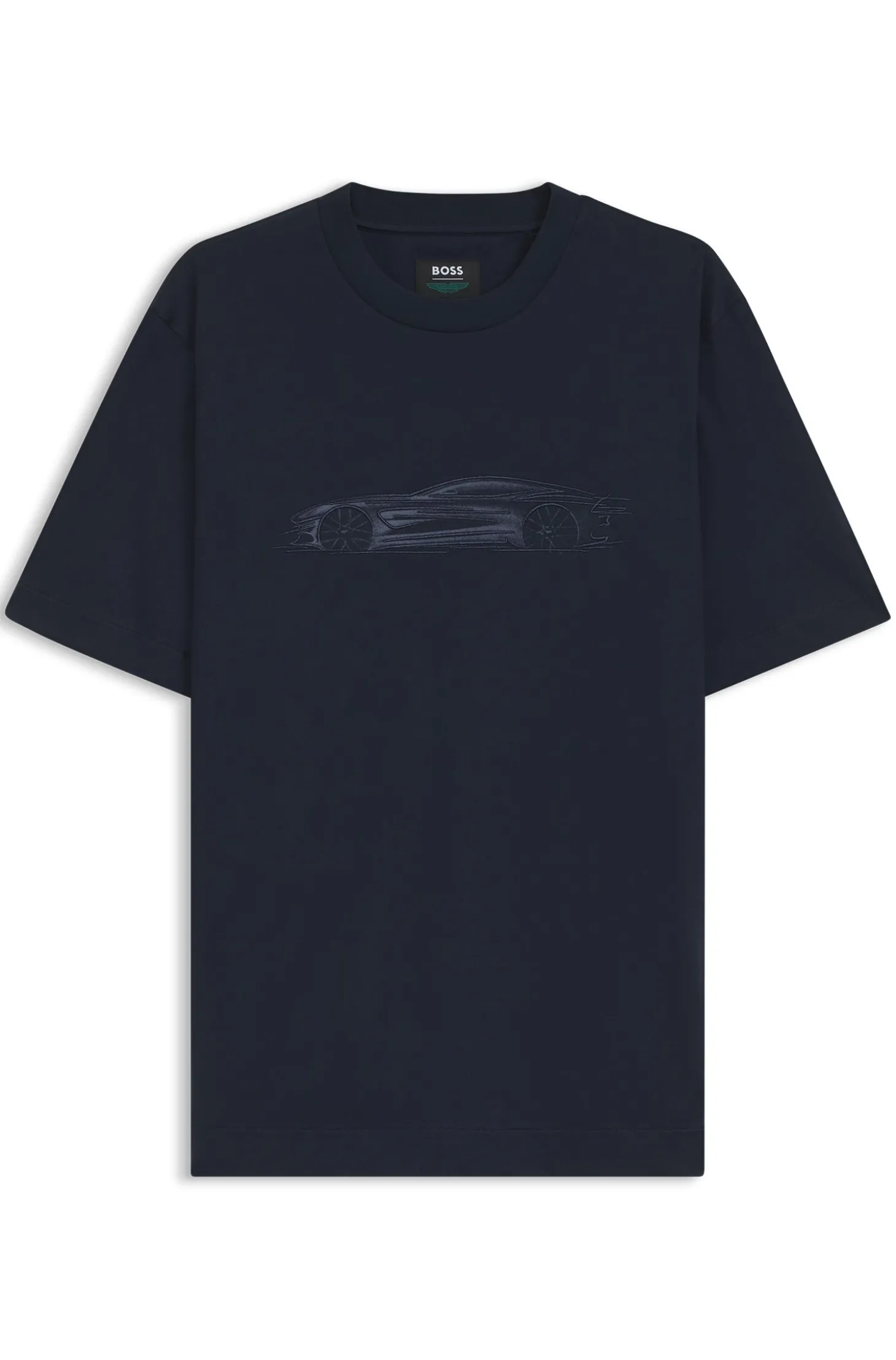 BOSS x ASTON MARTIN T-Shirt aus merzerisierter Baumwolle mit Auto-Artwork