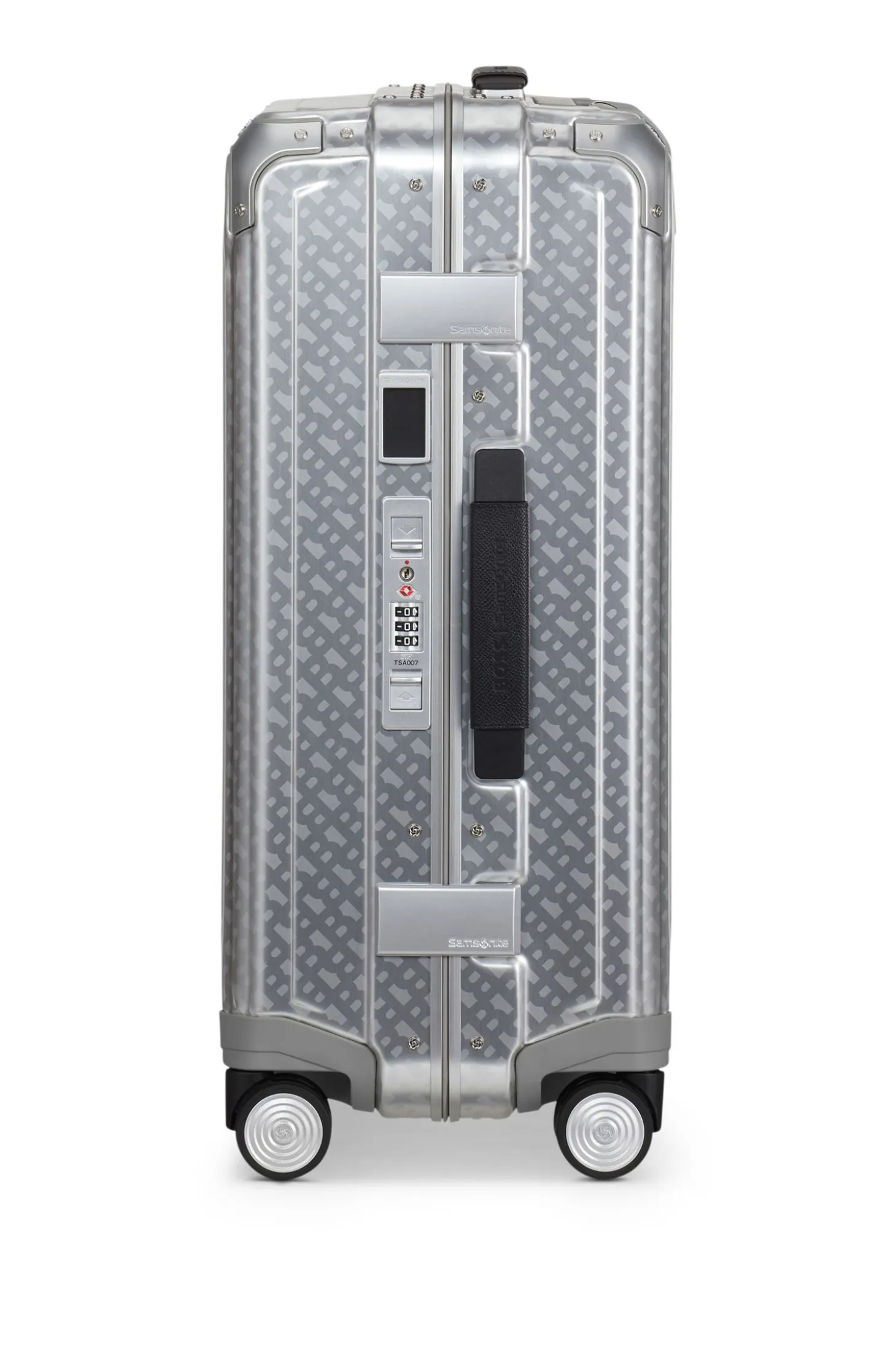 BOSS x Samsonite Handgepäcktrolley aus silberfarbenem Aluminium 55 cm