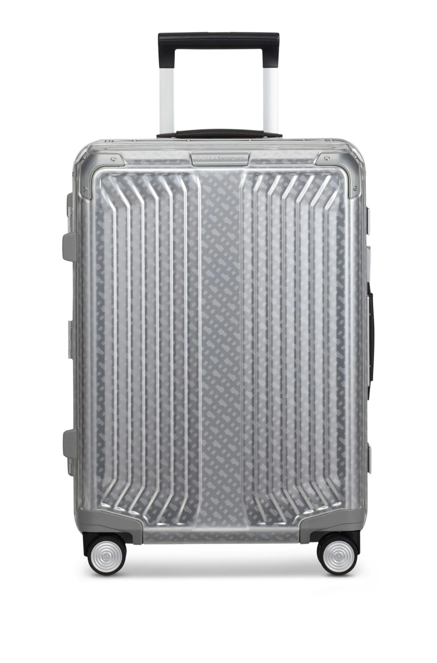 BOSS x Samsonite Handgepäcktrolley aus silberfarbenem Aluminium 55 cm