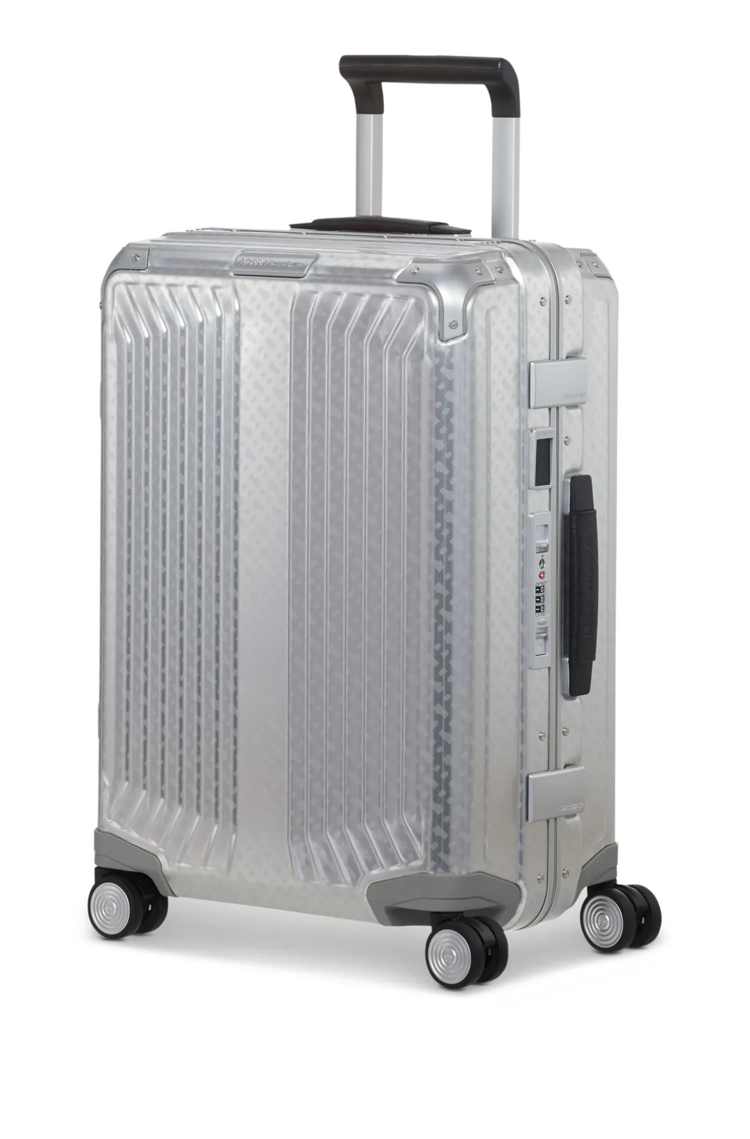 BOSS x Samsonite Handgepäcktrolley aus silberfarbenem Aluminium 55 cm