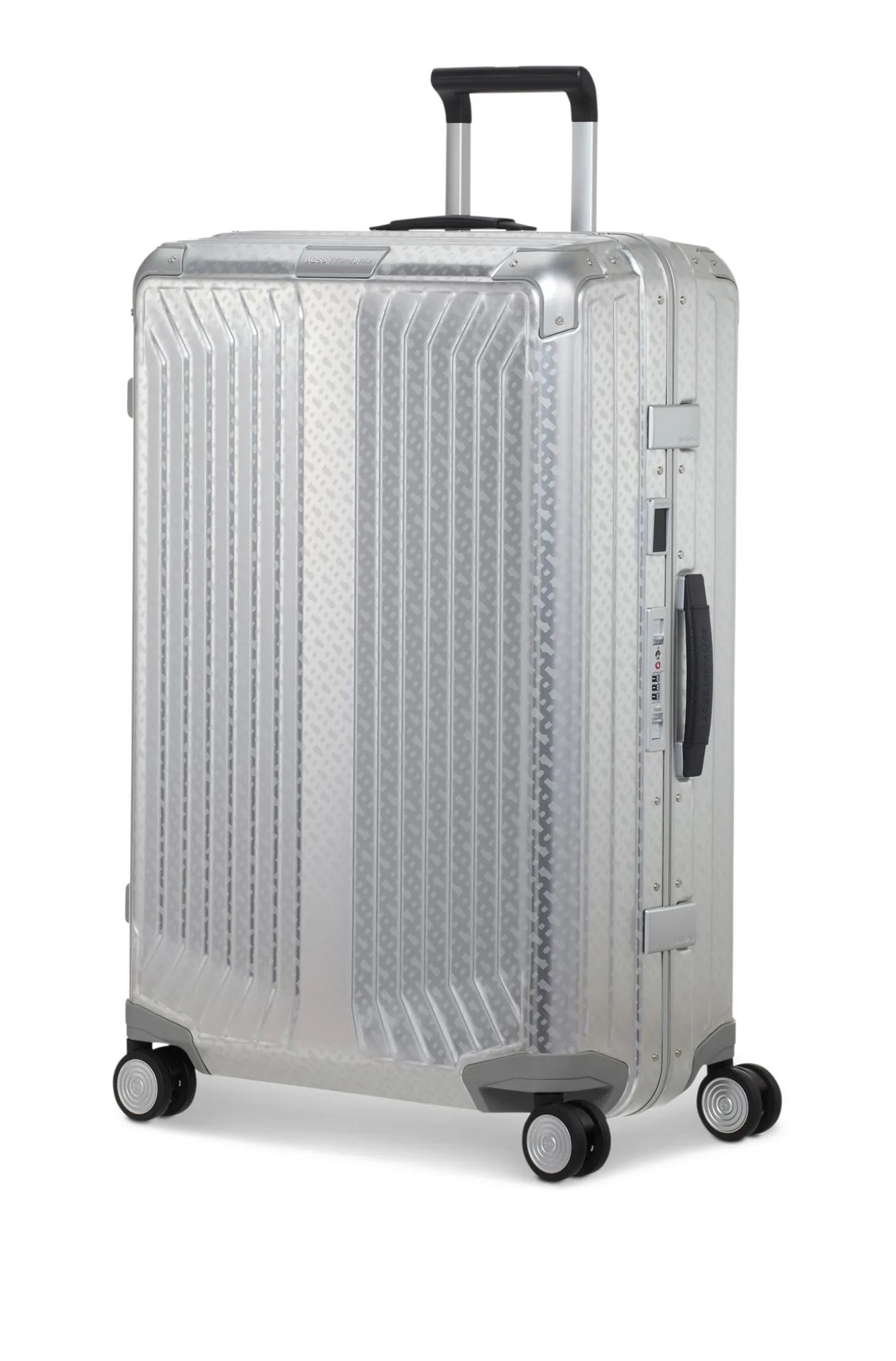BOSS x Samsonite Koffer aus silberfarbenem Aluminium 76 cm