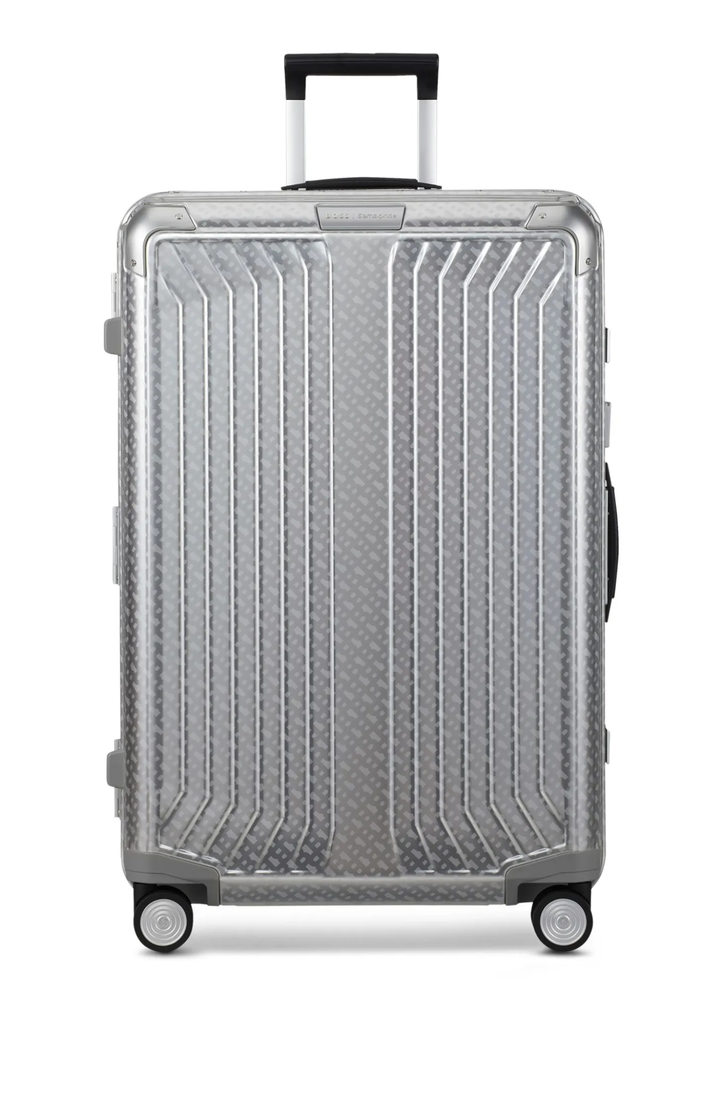 BOSS x Samsonite Koffer aus silberfarbenem Aluminium 76 cm