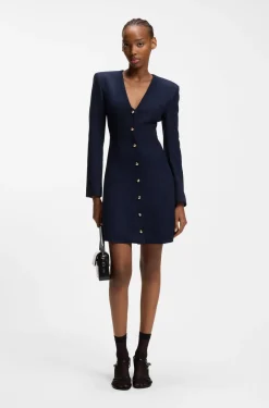 Bouclé-Kleid mit goldfarbenen Knöpfen