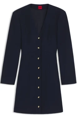 Bouclé-Kleid mit goldfarbenen Knöpfen