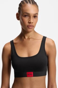 Bralette aus Stretch-Baumwolle mit rotem Logo-Label