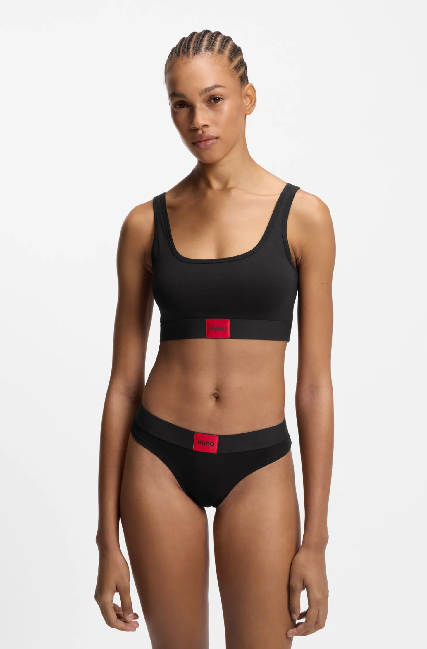 Bralette aus Stretch-Baumwolle mit rotem Logo-Label