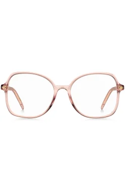 Brillenfassung aus rosafarbenem Acetat mit goldfarbenen Metalldetails