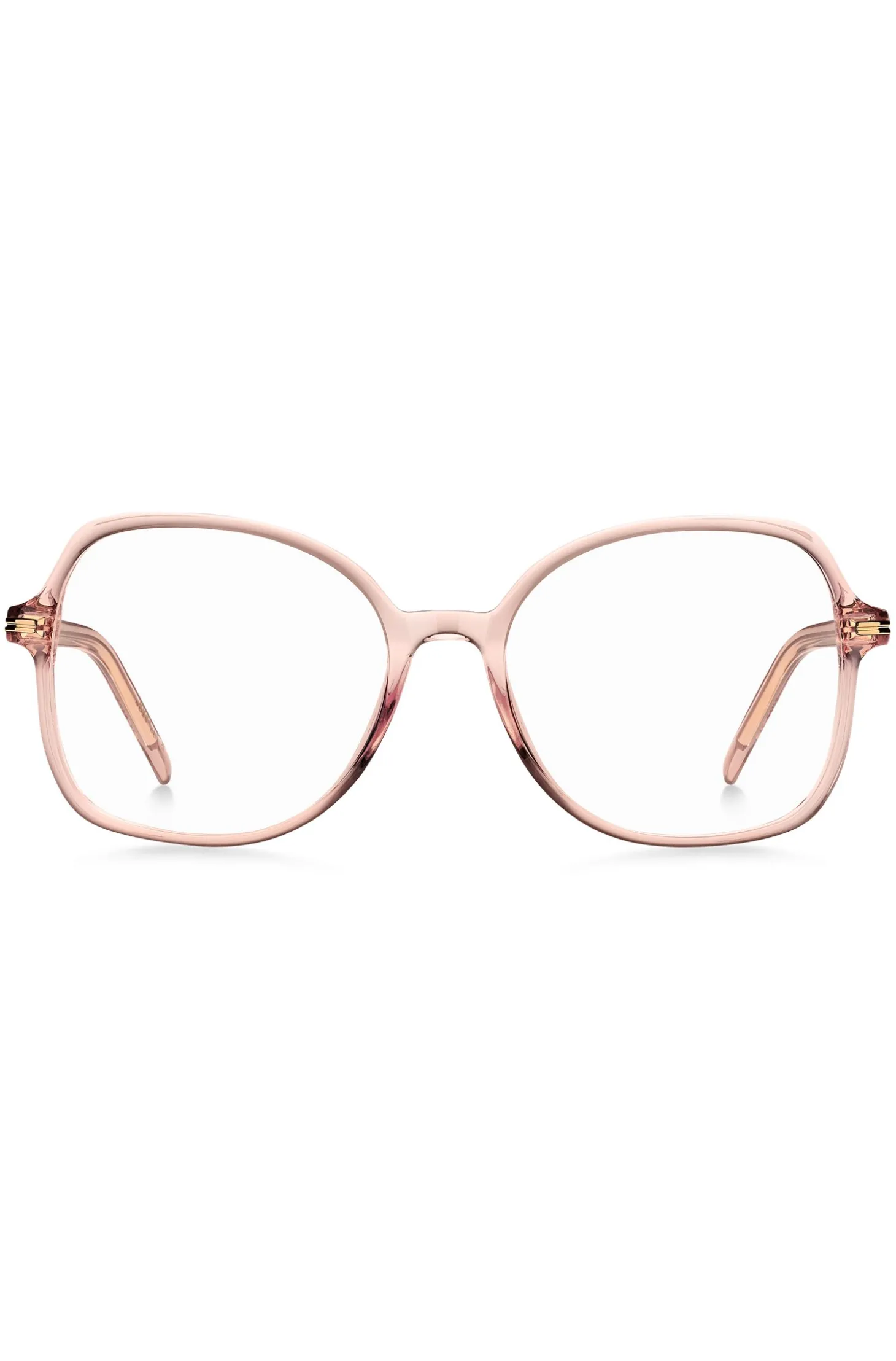 Brillenfassung aus rosafarbenem Acetat mit goldfarbenen Metalldetails