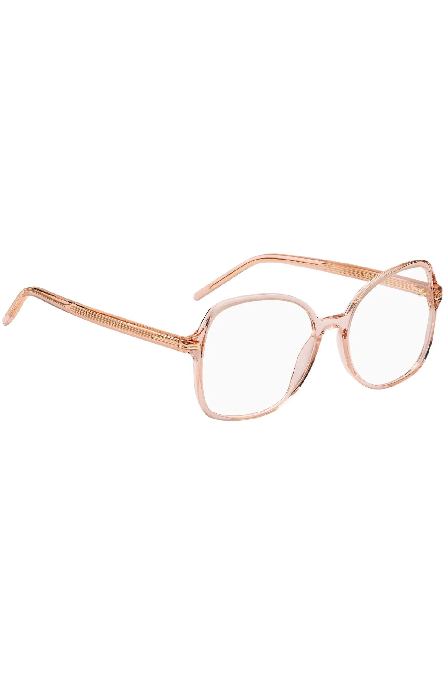 Brillenfassung aus rosafarbenem Acetat mit goldfarbenen Metalldetails