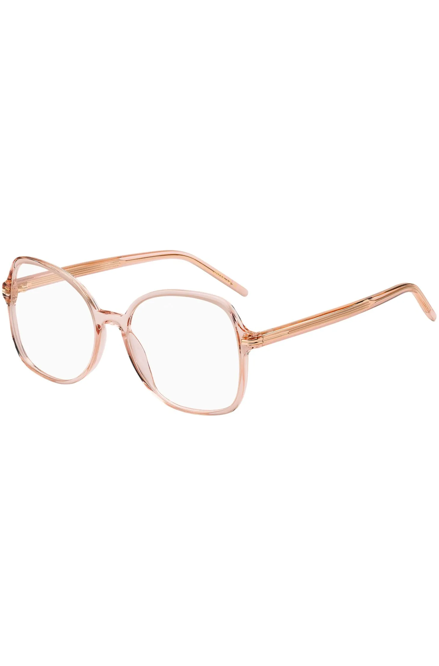 Brillenfassung aus rosafarbenem Acetat mit goldfarbenen Metalldetails