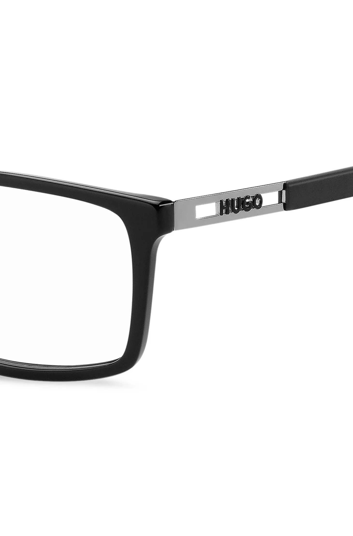 Brillenfassung aus schwarzem Acetat mit Cut-out-Logo