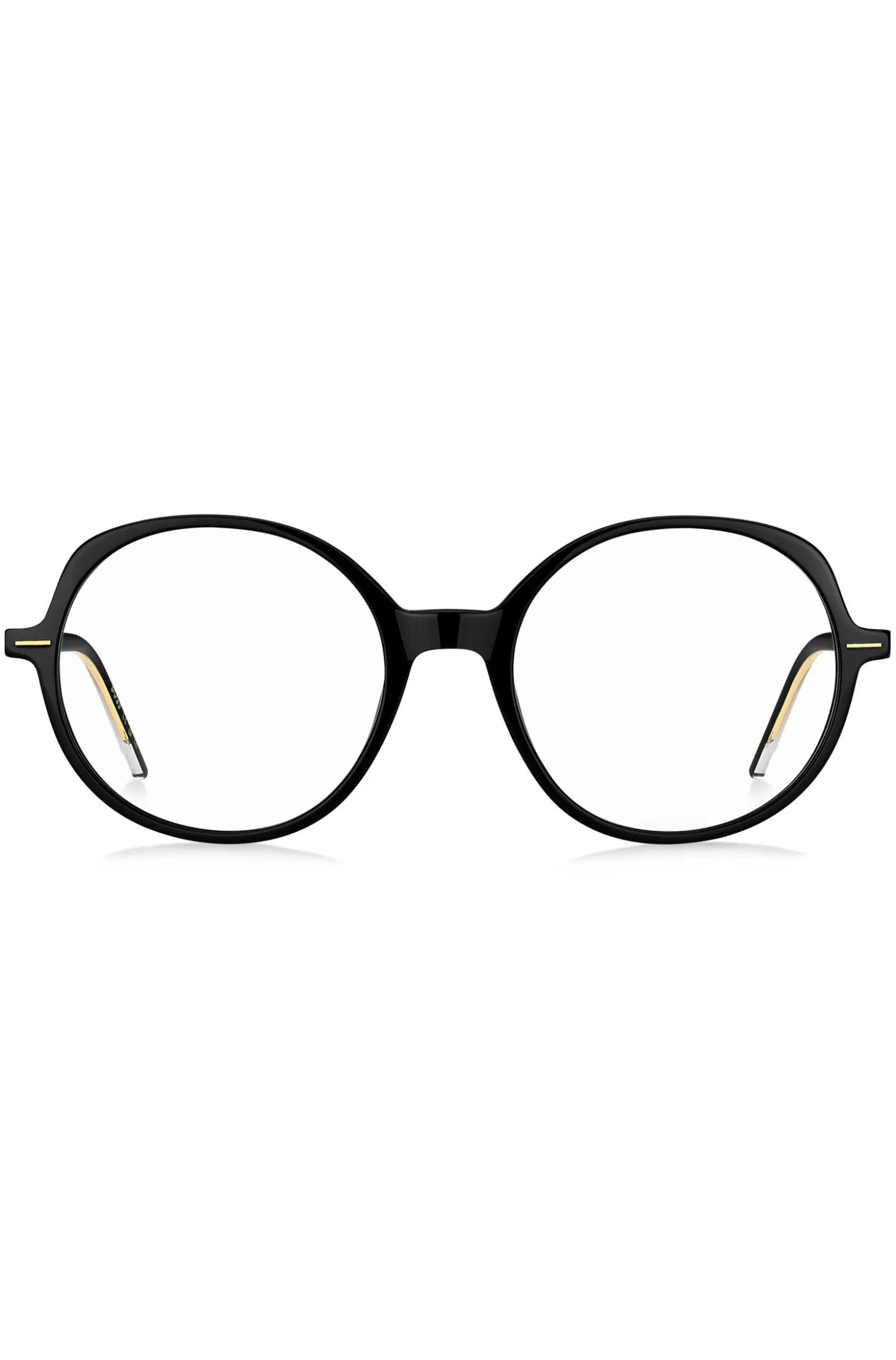 Brillenfassung aus schwarzem Acetat mit goldfarbenen Details