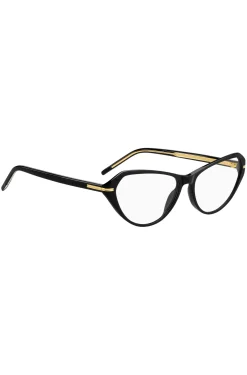 Brillenfassung aus schwarzem Acetat mit goldfarbenen Details