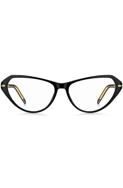 Brillenfassung aus schwarzem Acetat mit goldfarbenen Details