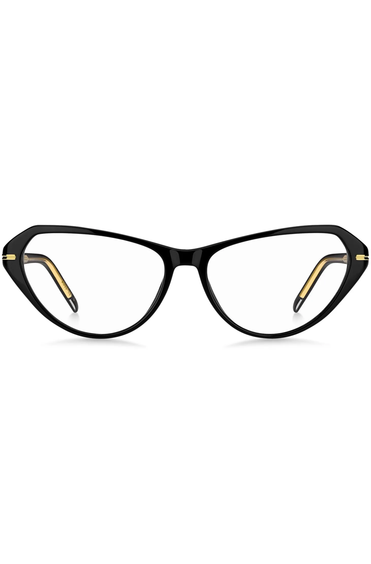 Brillenfassung aus schwarzem Acetat mit goldfarbenen Details