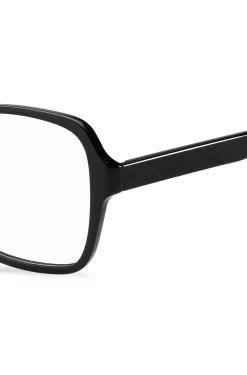 Brillenfassung aus schwarzem Acetat mit Logo an den Bügeln