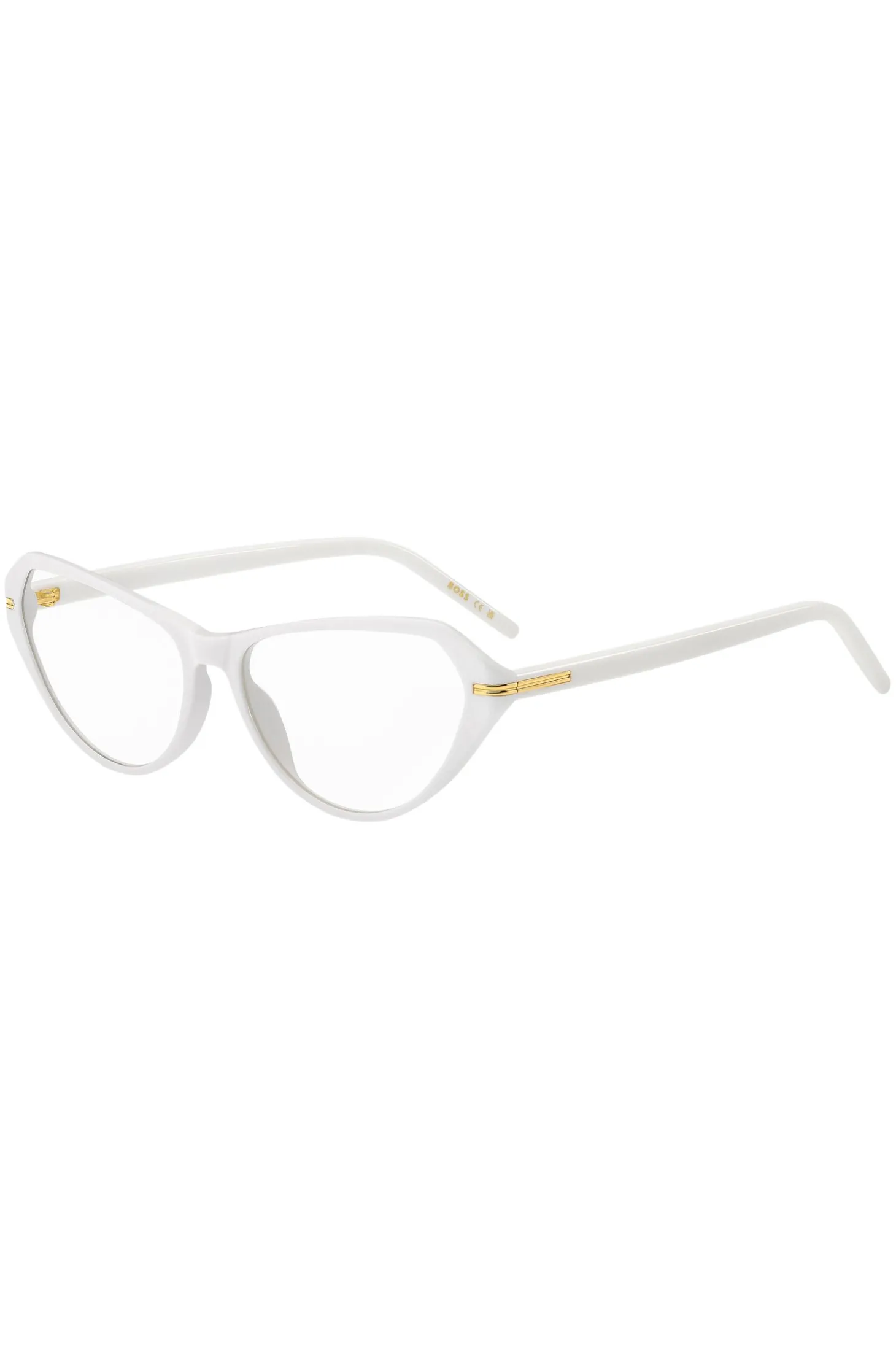 Brillenfassung aus weißem Acetat mit goldfarbenen Metalldetails