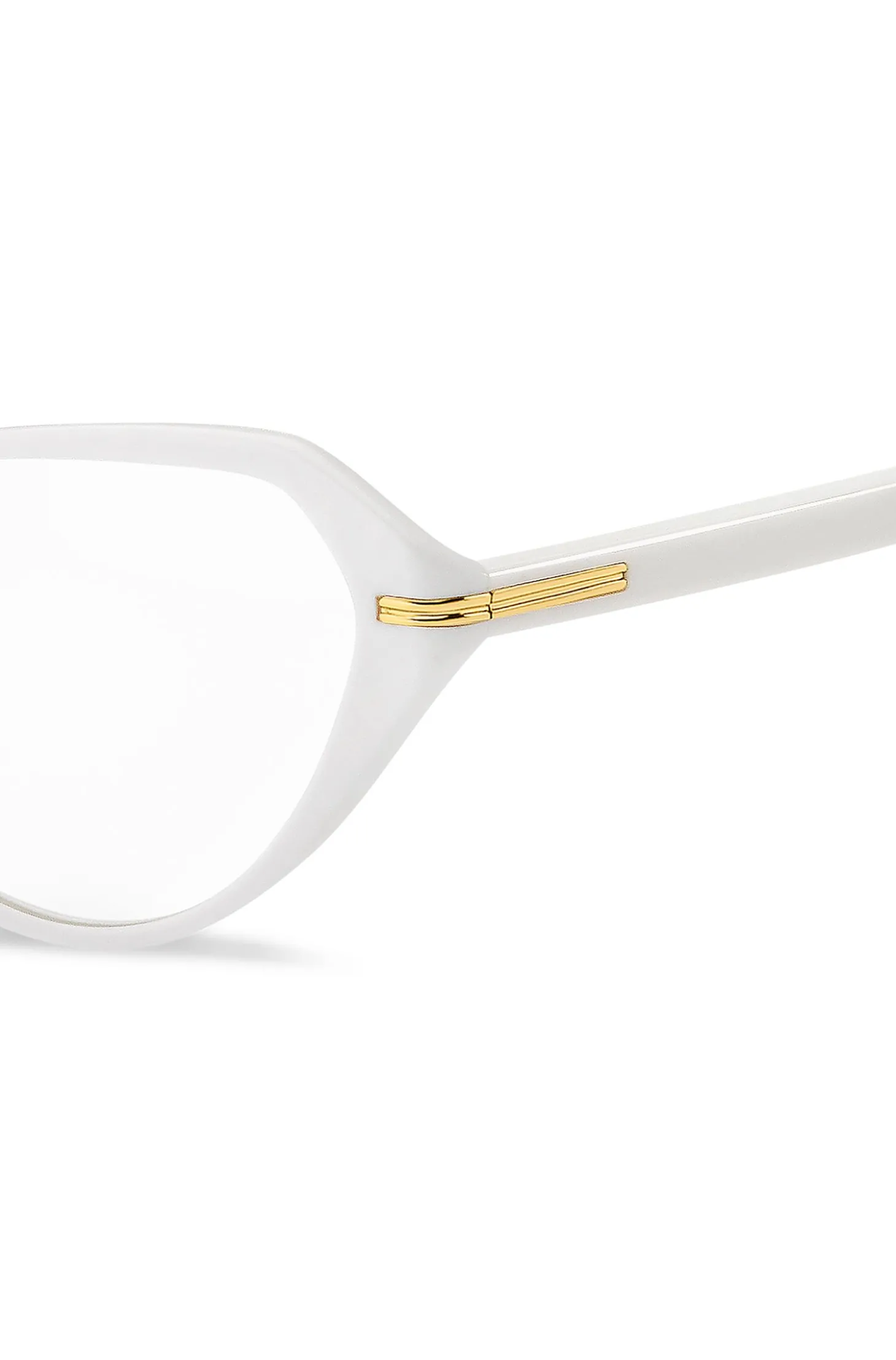 Brillenfassung aus weißem Acetat mit goldfarbenen Metalldetails