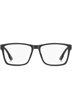 Brillenfassung in mattem Schwarz mit Logoplakette