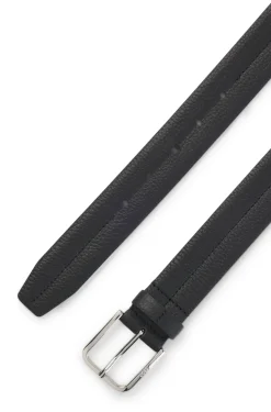 Business-Gürtel aus Leder mit polierter silberner Schließe