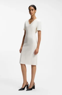 Business-Kleid mit V-Ausschnitt und Nahtdetails