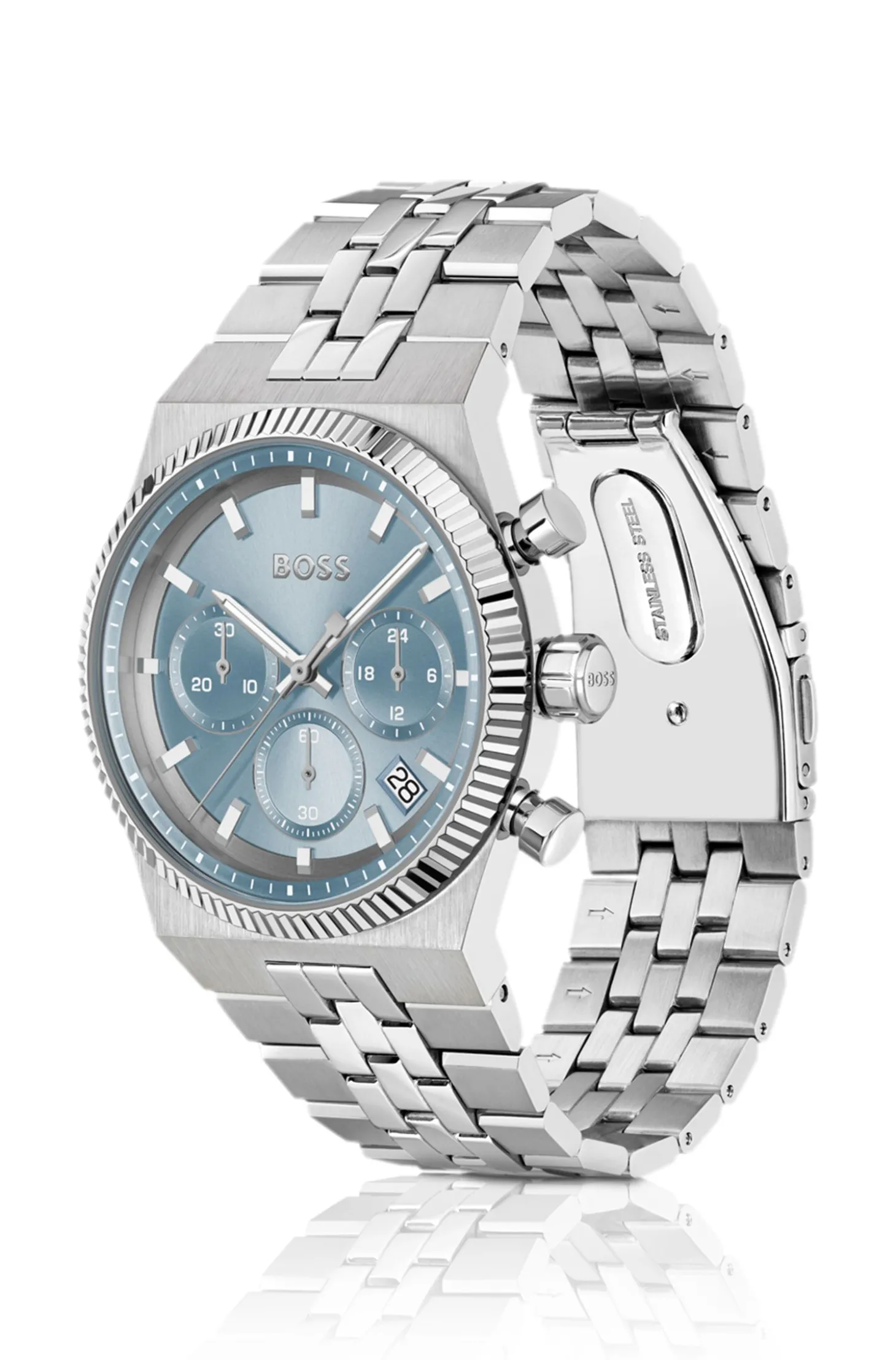 Candor Chronograph mit geriffelter Lünette und blauem Zifferblatt